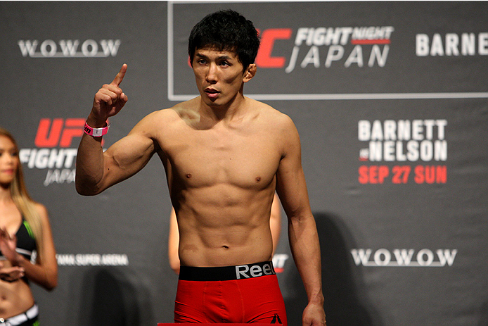 SAITAMA, JAPAN - SEPTEMBER 25: Takeya Mizugaki during the UFC weigh-in at the Saitama Super Arena on September 25, 2015 in Saitama, Japan. (Photo by Mitch Viquez/Zuffa LLC/Zuffa LLC via Getty Images)