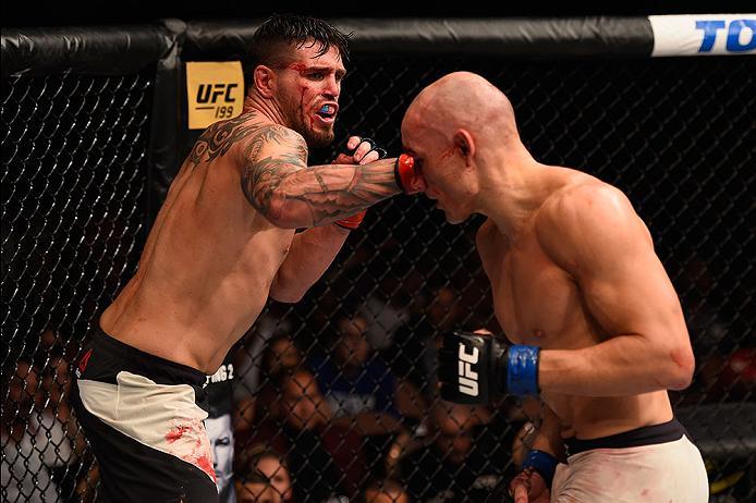 LAS VEGAS, NV - MAY 29: (L-R) Chris Camozzi punches Vitor Miranda of Brazil in their middleweight bout during the UFC Fight Night event inside the Mandalay Bay Events Center on May 29, 2016 in Las Vegas, Nevada. (Photo by Josh Hedges/Zuffa LLC/Zuffa LLC