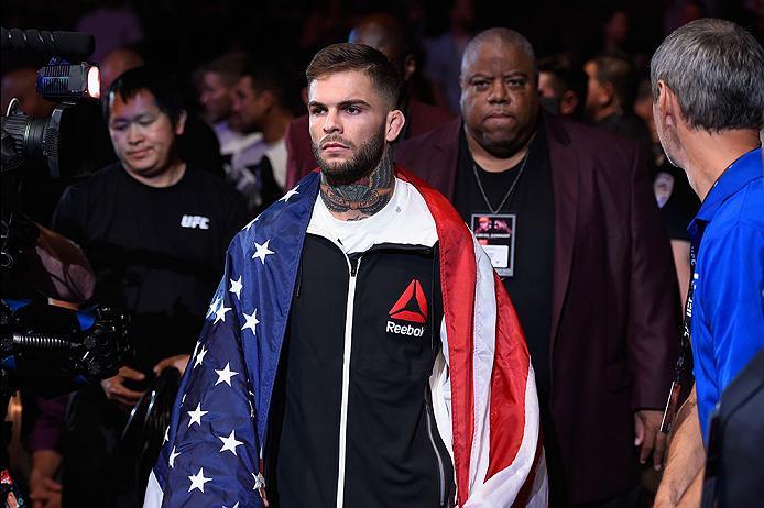 LAS VEGAS, NV - MAY 29:  Cody Garbrandt prepares to face Thomas Almeida of Brazil in their bantamweight bout during the UFC Fight Night event inside the Mandalay Bay Events Center on May 29, 2016 in Las Vegas, Nevada.  (Photo by Josh Hedges/Zuffa LLC/Zuff