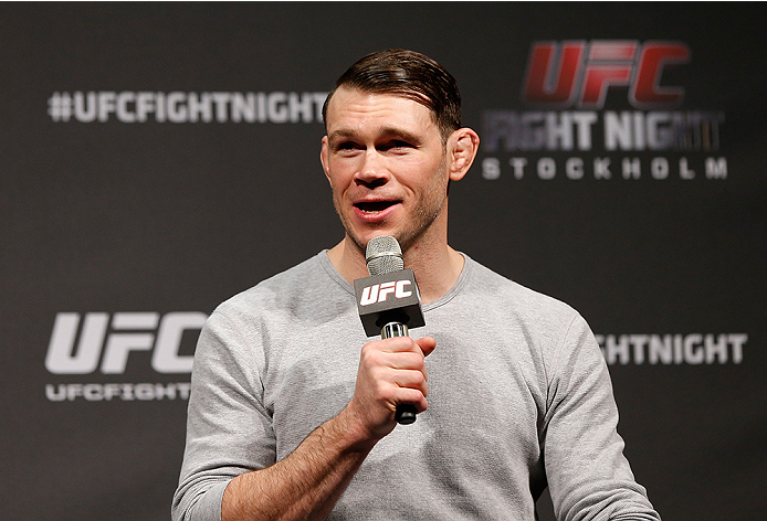 STOCKHOLM, SWEDEN - OCTOBER 03: UFC hall of famer Forrest Griffin interacts with fans during a Q&A session before the UFC weigh-in at the Ericsson Globe Arena on October 3, 2014 in Stockholm, Sweden. (Photo by Josh Hedges/Zuffa LLC/Zuffa LLC)