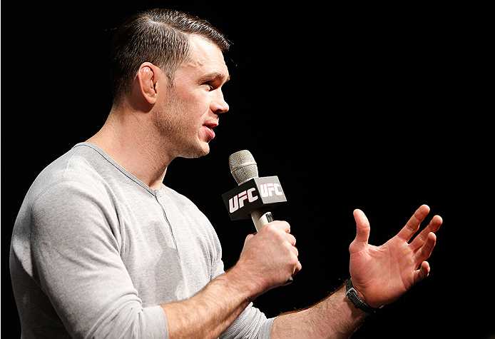 STOCKHOLM, SWEDEN - OCTOBER 03: UFC hall of famer Forrest Griffin interacts with fans during a Q&A session before the UFC weigh-in at the Ericsson Globe Arena on October 3, 2014 in Stockholm, Sweden. (Photo by Josh Hedges/Zuffa LLC/Zuffa LLC)