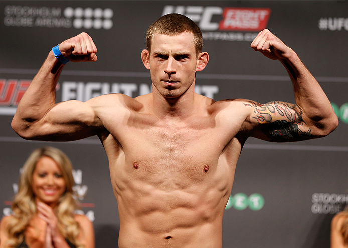 STOCKHOLM, SWEDEN - OCTOBER 03: Krzysztof Jotko of Poland poses on the scale after weighing in during the UFC weigh-in at the Ericsson Globe Arena on October 3, 2014 in Stockholm, Sweden. (Photo by Josh Hedges/Zuffa LLC/Zuffa LLC)