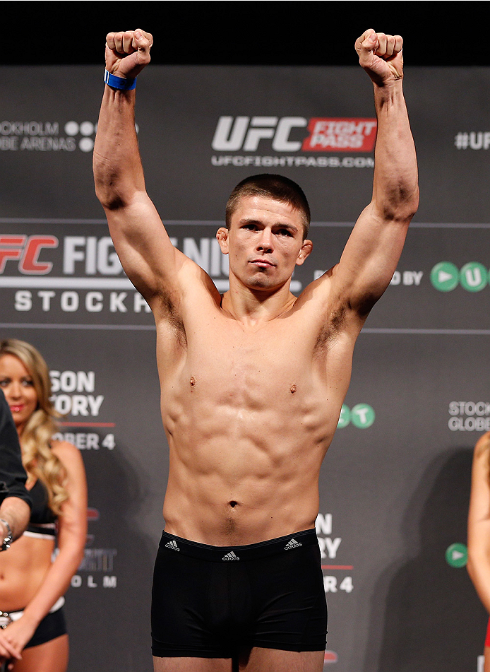 STOCKHOLM, SWEDEN - OCTOBER 03: Rick Story weighs in during the UFC weigh-in at the Ericsson Globe Arena on October 3, 2014 in Stockholm, Sweden. (Photo by Josh Hedges/Zuffa LLC/Zuffa LLC)
