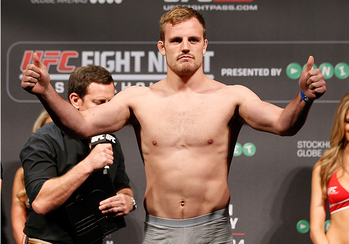 STOCKHOLM, SWEDEN - OCTOBER 03: Gunnar Nelson of Iceland weighs in during the UFC weigh-in at the Ericsson Globe Arena on October 3, 2014 in Stockholm, Sweden. (Photo by Josh Hedges/Zuffa LLC/Zuffa LLC)