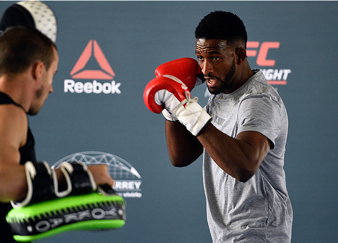 MONTERREY, MEXICO - NOVEMBER 18:  Neil Magny holds an open workout for fans and media at Nave Lewis-Parque Fundidora on November 18, 2015 in Monterrey, Mexico. (Photo by Jeff Bottari/Zuffa LLC/Zuffa LLC via Getty Images)