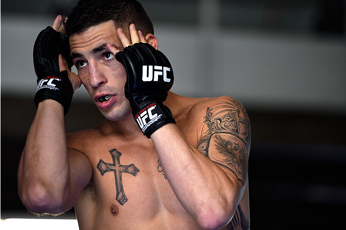 MONTERREY, MEXICO - NOVEMBER 18:  Diego Sanchez holds an open workout for fans and media at Nave Lewis-Parque Fundidora on November 18, 2015 in Monterrey, Mexico. (Photo by Jeff Bottari/Zuffa LLC/Zuffa LLC via Getty Images)