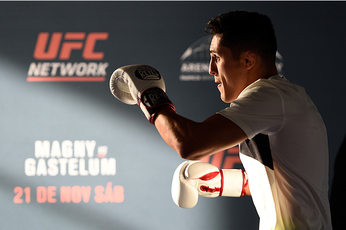 MONTERREY, MEXICO - NOVEMBER 18: Erik 'Goyito' Perez holds an open workout for fans and media at Nave Lewis-Parque Fundidora on November 18, 2015 in Monterrey, Mexico. (Photo by Jeff Bottari/Zuffa LLC/Zuffa LLC via Getty Images)