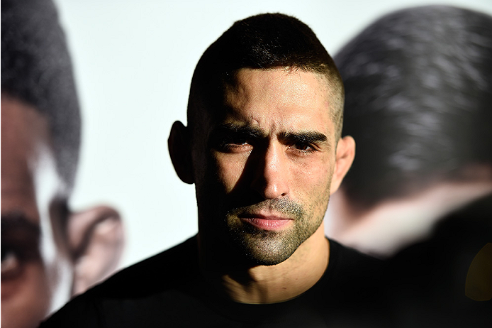 MONTERREY, MEXICO - NOVEMBER 18: Ricardo Lamas interviews with the media after holding an open workout for fans and media at Nave Lewis-Parque Fundidora on November 18, 2015 in Monterrey, Mexico. (Photo by Jeff Bottari/Zuffa LLC/Zuffa LLC via Getty Image