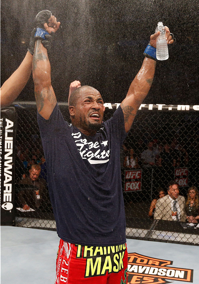 SAN JOSE, CA - JULY 26:  Bobby Green celebrates after his split-decision victory over Josh Thomson in their lightweight bout during the UFC Fight Night event at SAP Center on July 26, 2014 in San Jose, California.  (Photo by Josh Hedges/Zuffa LLC/Zuffa LL