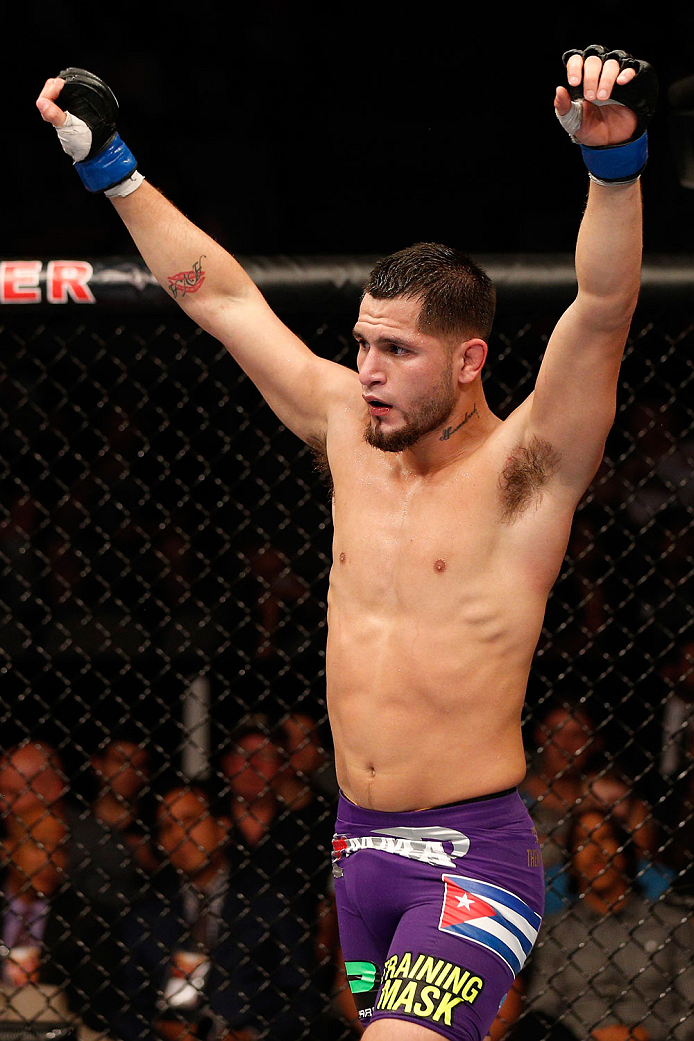 SAN JOSE, CA - JULY 26:  Jorge Masvidal celebrates after the conclusion of his lightweight bout against Daron Cruickshank during the UFC Fight Night event at SAP Center on July 26, 2014 in San Jose, California.  Masvidal defeated Cruickshank by unanimous 