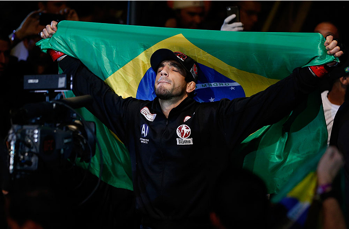 SAO PAULO, BRAZIL - MAY 31: Elias Silverio enters the arena before his lightweight fight against Ernest Chavez during the UFC Fight Night event at the Ginasio do Ibirapuera on May 31, 2014 in Sao Paulo, Brazil. (Photo by Josh Hedges/Zuffa LLC/Zuffa LLC vi