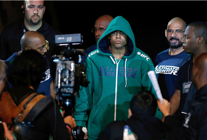 SAO PAULO, BRAZIL - MAY 31: Warlley Alves enters the arena before his middleweight fight against Marcio Alexandre during the UFC Fight Night event at the Ginasio do Ibirapuera on May 31, 2014 in Sao Paulo, Brazil. (Photo by Josh Hedges/Zuffa LLC/Zuffa LL