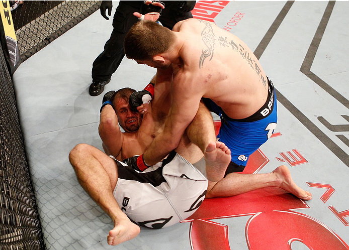 SAO PAULO, BRAZIL - MAY 31: (R-L) Stipe Miocic punches Fabio Maldonado in their heavyweight fight during the UFC Fight Night event at the Ginasio do Ibirapuera on May 31, 2014 in Sao Paulo, Brazil. (Photo by Josh Hedges/Zuffa LLC/Zuffa LLC via Getty Image