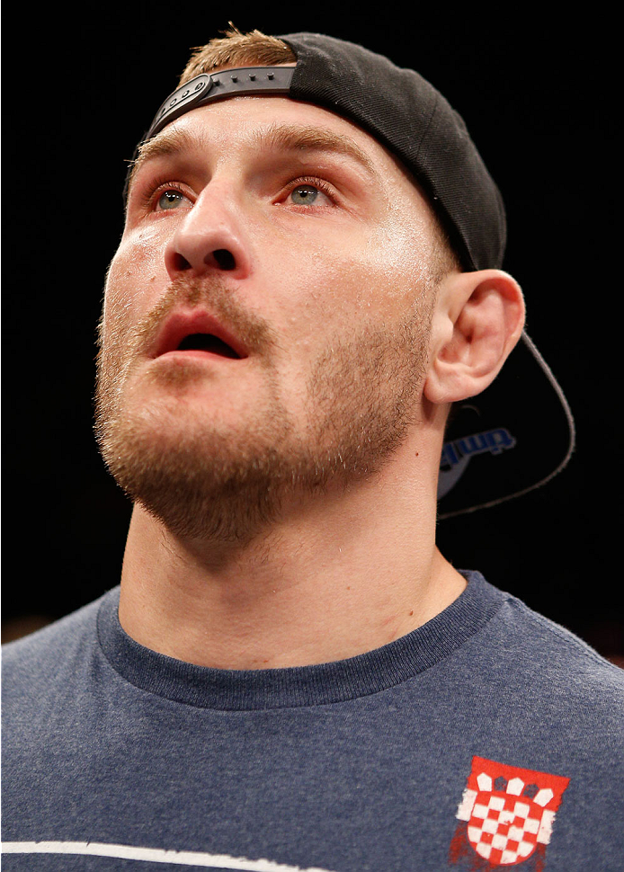 SAO PAULO, BRAZIL - MAY 31: Stipe Miocic reacts after his knockout victory over Fabio Maldonado in their heavyweight fight during the UFC Fight Night event at the Ginasio do Ibirapuera on May 31, 2014 in Sao Paulo, Brazil. (Photo by Josh Hedges/Zuffa LLC/