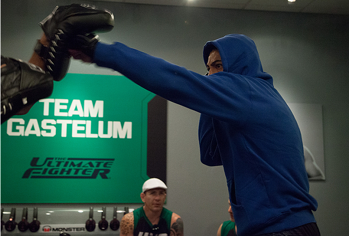 LAS VEGAS, NV - MARCH 27: Danny Salas warms up before facing Horacio Gutierrez during the filming of The Ultimate Fighter Latin America: Team Gastelum vs Team Escudero on March 27, 2015 in Las Vegas, Nevada. (Photo by Brandon Magnus/Zuffa LLC/Zuffa LLC