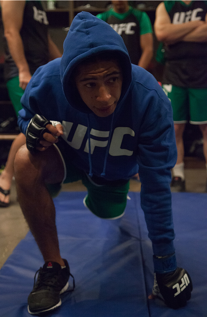 LAS VEGAS, NV - MARCH 27: Danny Salas warms up before facing Horacio Gutierrez during the filming of The Ultimate Fighter Latin America: Team Gastelum vs Team Escudero on March 27, 2015 in Las Vegas, Nevada. (Photo by Brandon Magnus/Zuffa LLC/Zuffa LLC