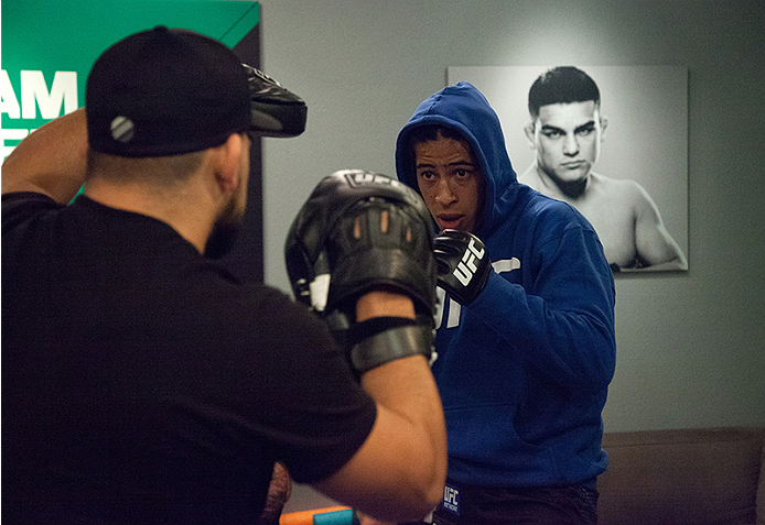 LAS VEGAS, NV - MARCH 27: Danny Salas warms up before facing Horacio Gutierrez during the filming of The Ultimate Fighter Latin America: Team Gastelum vs Team Escudero on March 27, 2015 in Las Vegas, Nevada. (Photo by Brandon Magnus/Zuffa LLC/Zuffa LLC