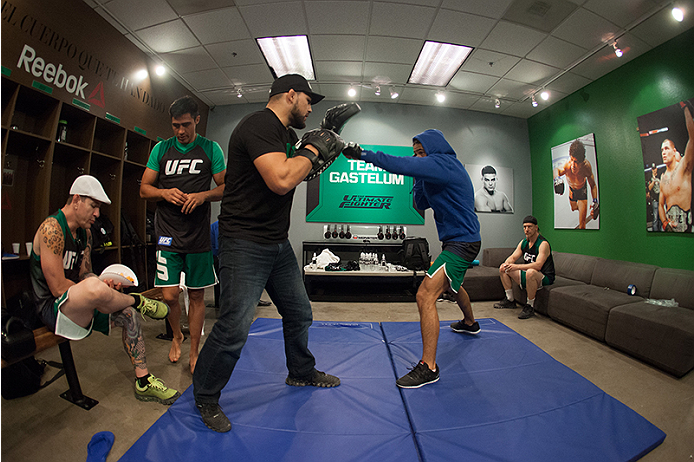 LAS VEGAS, NV - MARCH 27: Danny Salas warms up before facing Horacio Gutierrez during the filming of The Ultimate Fighter Latin America: Team Gastelum vs Team Escudero on March 27, 2015 in Las Vegas, Nevada. (Photo by Brandon Magnus/Zuffa LLC/Zuffa LLC