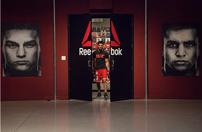 LAS VEGAS, NV - MARCH 27: Horacio Gutierrez prepares to enter the Octagon before facing Danny Salas during the filming of The Ultimate Fighter Latin America: Team Gastelum vs Team Escudero on March 27, 2015 in Las Vegas, Nevada. (Photo by Brandon Magnus