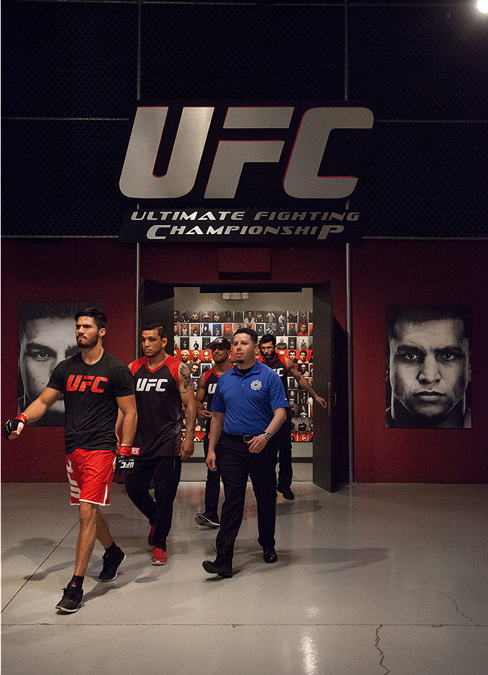 LAS VEGAS, NV - MARCH 27: Horacio Gutierrez prepares to enter the Octagon before facing Danny Salas during the filming of The Ultimate Fighter Latin America: Team Gastelum vs Team Escudero on March 27, 2015 in Las Vegas, Nevada. (Photo by Brandon Magnus