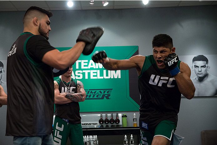 LAS VEGAS, NV - APRIL 10: Hector Aldana warms up before facing Alvaro Herrera during the filming of The Ultimate Fighter Latin America: Team Gastelum vs Team Escudero on April 10, 2015 in Las Vegas, Nevada. (Photo by Brandon Magnus/Zuffa LLC/Zuffa LLC v