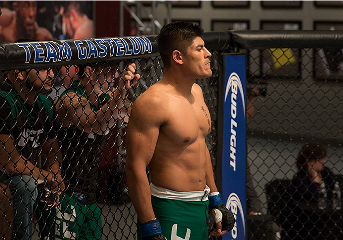 LAS VEGAS, NV - APRIL 10: Hector Aldana enters the Octagon before facing Alvaro Herrera during the filming of The Ultimate Fighter Latin America: Team Gastelum vs Team Escudero on April 10, 2015 in Las Vegas, Nevada. (Photo by Brandon Magnus/Zuffa LLC/Z