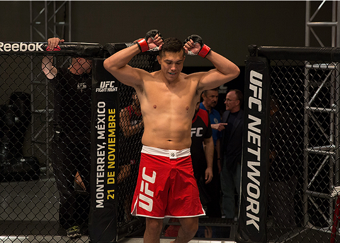 LAS VEGAS, NV - APRIL 10: Alvaro Herrera enters the Octagon before facing Hector Aldana during the filming of The Ultimate Fighter Latin America: Team Gastelum vs Team Escudero on April 10, 2015 in Las Vegas, Nevada. (Photo by Brandon Magnus/Zuffa LLC/Z
