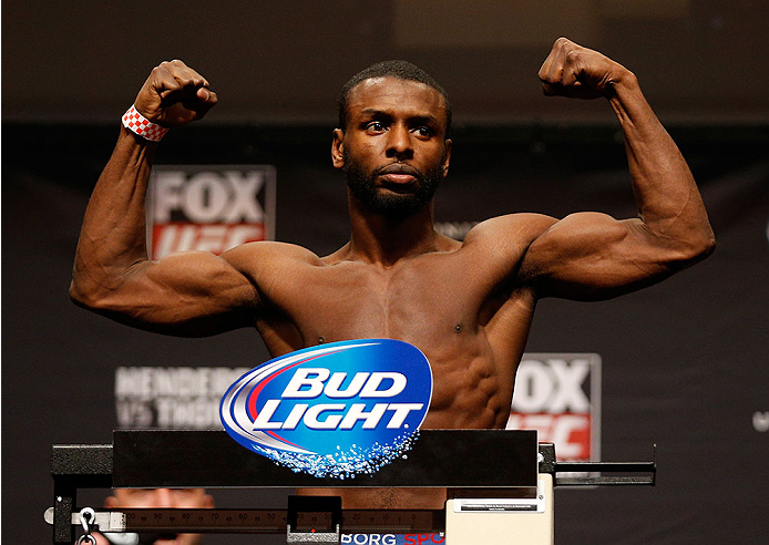 CHICAGO, IL - JANUARY 24: Yves Jabouin weighs in during the UFC weigh-in event at the Chicago Theatre on January 24, 2014 in Chicago, Illinois. (Photo by Josh Hedges/Zuffa LLC/Zuffa LLC via Getty Images)