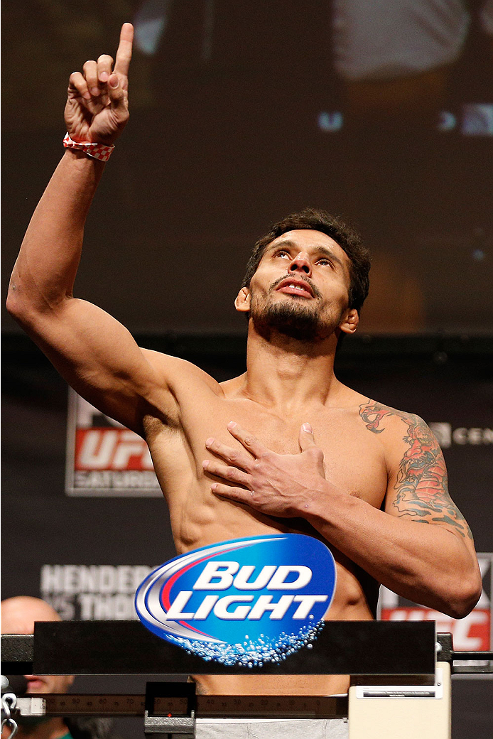 CHICAGO, IL - JANUARY 24: Adriano Martins weighs in during the UFC weigh-in event at the Chicago Theatre on January 24, 2014 in Chicago, Illinois. (Photo by Josh Hedges/Zuffa LLC/Zuffa LLC via Getty Images)