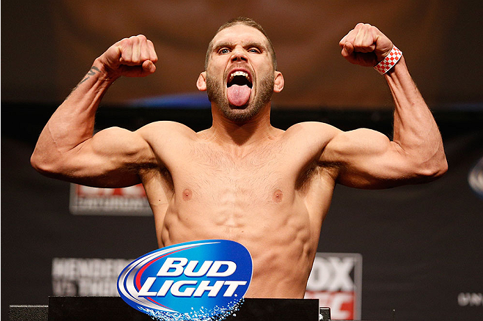 CHICAGO, IL - JANUARY 24: Jeremy Stephens weighs in during the UFC weigh-in event at the Chicago Theatre on January 24, 2014 in Chicago, Illinois. (Photo by Josh Hedges/Zuffa LLC/Zuffa LLC via Getty Images)