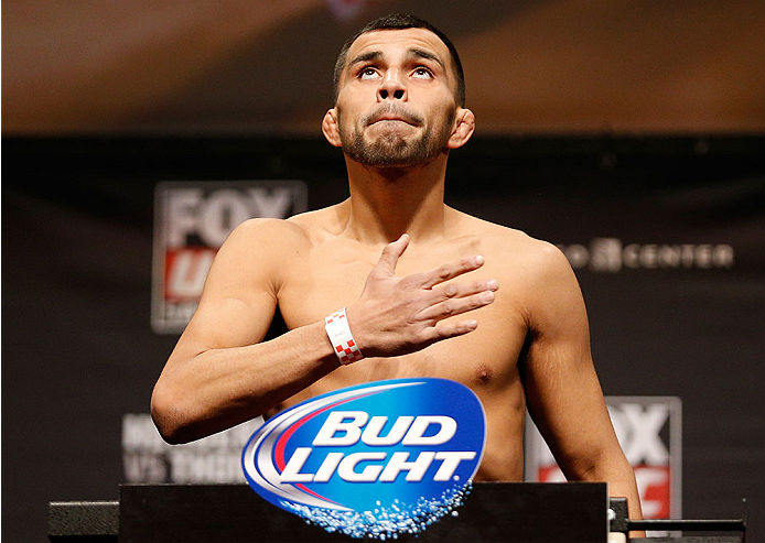 CHICAGO, IL - JANUARY 24: Junior Hernandez weighs in during the UFC weigh-in event at the Chicago Theatre on January 24, 2014 in Chicago, Illinois. (Photo by Josh Hedges/Zuffa LLC/Zuffa LLC via Getty Images)