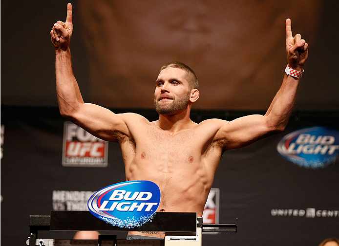 CHICAGO, IL - JANUARY 24: Jeremy Stephens weighs in during the UFC weigh-in event at the Chicago Theatre on January 24, 2014 in Chicago, Illinois. (Photo by Josh Hedges/Zuffa LLC/Zuffa LLC via Getty Images)