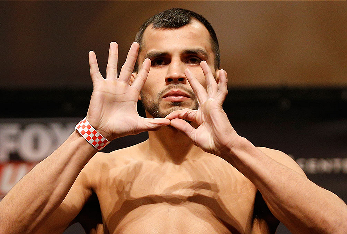 CHICAGO, IL - JANUARY 24: Junior Hernandez weighs in during the UFC weigh-in event at the Chicago Theatre on January 24, 2014 in Chicago, Illinois. (Photo by Josh Hedges/Zuffa LLC/Zuffa LLC via Getty Images)