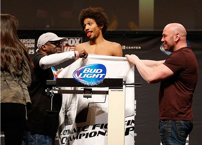 CHICAGO, IL - JANUARY 24: Alex Caceres weighs in during the UFC weigh-in event at the Chicago Theatre on January 24, 2014 in Chicago, Illinois. (Photo by Josh Hedges/Zuffa LLC/Zuffa LLC via Getty Images)
