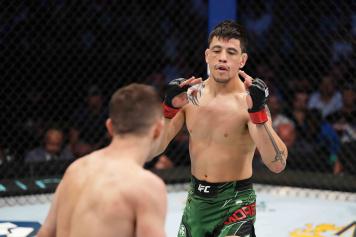 Brandon Moreno faces Kai Kara-France in the interim UFC flyweight championship fight during the UFC 277 event