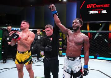 Geoff Neal reacts after his knockout victory over Vicente Luque in a welterweight fight during the UFC Fight Night event at UFC APEX on August 06, 2022 in Las Vegas, Nevada. (Photo by Chris Unger/Zuffa LLC)