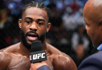 Aljamain Sterling reacts after his victory over TJ Dillashaw in their UFC bantamweight championship fight during the UFC 280 event at Etihad Arena on October 22, 2022 in Abu Dhabi, United Arab Emirates. (Photo by Chris Unger/Zuffa LLC)