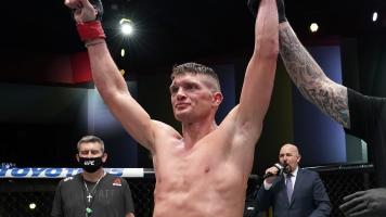 Stephen Thompson reacts after his victory over Geoff Neal in a welterweight fight during the UFC Fight Night event at UFC APEX