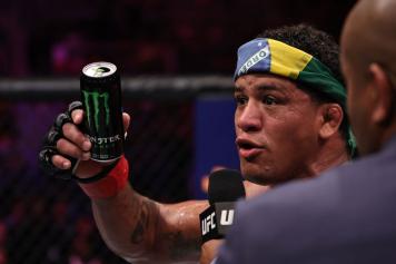 Welterweight Gilbert Burns Reacts With Daniel Cormier After His Submission Victory Over Neil Magny At UFC 283: Teixeira vs Hill on January 21, 2023 (Photo by Buda Mendes/ Zuffa LLC)
