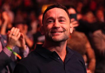 Frankie Edgar reacts after the announcement of his UFC Hall of Fame induction in the class of 2024 during the UFC 297 event at Scotiabank Arena on January 20, 2024 in Toronto, Ontario. (Photo by Cooper Neill/Zuffa LLC via Getty Images)