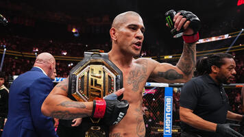 Alex Pereira of Brazil reacts to his win in the UFC light heavyweight championship fight during the UFC 300 event at T-Mobile Arena on April 13, 2024 in Las Vegas, Nevada. (Photo by Jeff Bottari/Zuffa LLC)