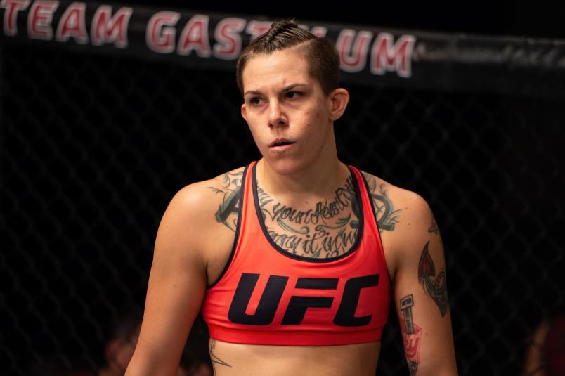 LAS VEGAS, NV - AUGUST 15: Macy Chiasson stands in her corner before her bout against Leah Letson during the filming of The Ultimate Fighter: Heavy Hitters on August 15, 2018 in Las Vegas, Nevada. (Photo by Chris Unger/Zuffa LLC/Zuffa LLC via Getty Images)