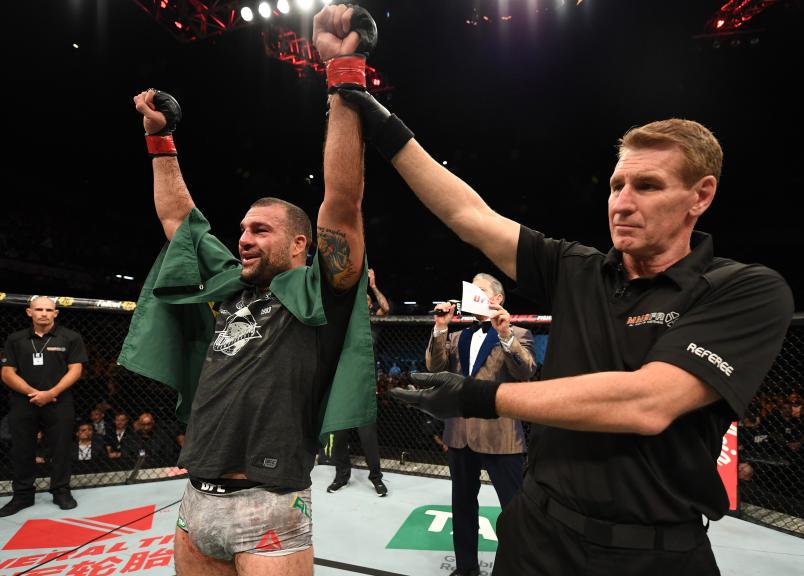 ADELAIDE, AUSTRALIA - DECEMBER 02: Mauricio 'Shogun' Rua of Brazil celebrates after his TKO victory over Tyson Pedro of Australia in their light heavyweight bout during the UFC Fight Night event inside Adelaide Entertainment Centre on December 2, 2018 in Adelaide, Australia. (Photo by Jeff Bottari/Zuffa LLC/Zuffa LLC via Getty Images)