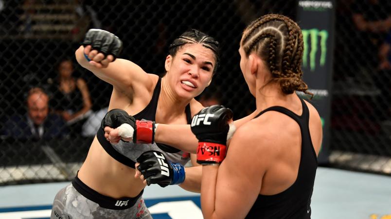 LAS VEGAS, NV - JULY 06: (L-R) Rachael Ostovich punches Montana De La Rosa during The Ultimate Fighter Finale event inside The Pearl concert theater at Palms Casino Resort on July 6, 2018 in Las Vegas, Nevada. (Photo by Brandon Magnus/Zuffa LLC/Zuffa LLC via Getty Images)