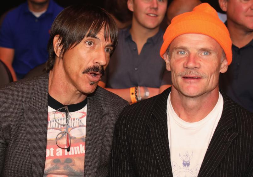 Musicians Anthony Kiedis (L) and Flea (R) of the Red Hot Chili Peppers attend the UFC 229 event inside T-Mobile Arena on October 6, 2018 in Las Vegas, Nevada. (Photo by Christian Petersen/Zuffa LLC/Zuffa LLC)