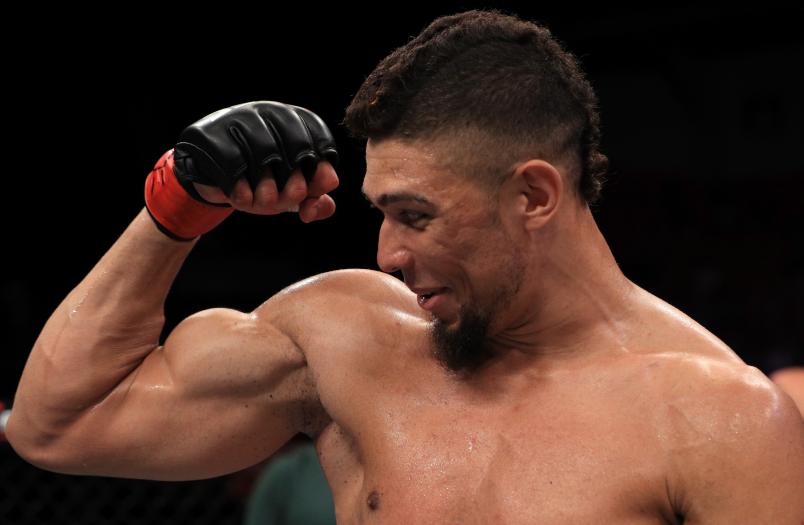 Johnny Walker of Brazil reacts after his knockout victory over Justin Ledet in their light heavyweight fight during the UFC Fight Night event at CFO Centro de Formacao Olimpica on February 2, 2019 in Fortaleza, Brazil. (Photo by Buda Mendes/Zuffa LLC)