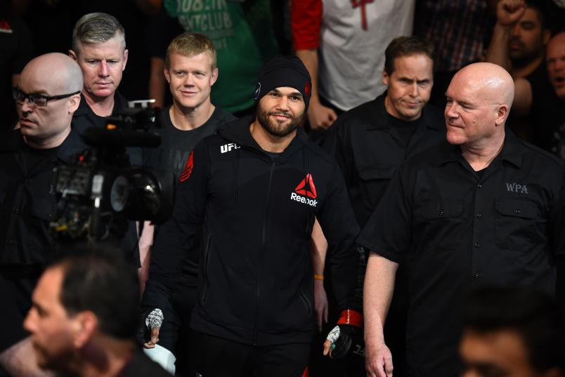 WINNIPEG, CANADA - DECEMBER 16: Robbie Lawler prepares to enter the Octagon before facing Rafael Dos Anjos of Brazil in their welterweight bout during the UFC Fight Night event at Bell MTS Place on December 16, 2017 in Winnipeg, Manitoba, Canada. (Photo by Josh Hedges/Zuffa LLC/Zuffa LLC via Getty Images)