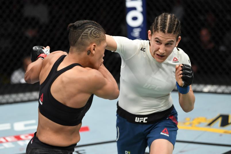 NEW YORK, NY - NOVEMBER 03: (R-L) Roxanne Modafferi punches Sijara Eubanks in their women's flyweight bout during the UFC 230 event inside Madison Square Garden on November 3, 2018 in New York, New York. (Photo by Jeff Bottari/Zuffa LLC/Zuffa LLC via Getty Images)