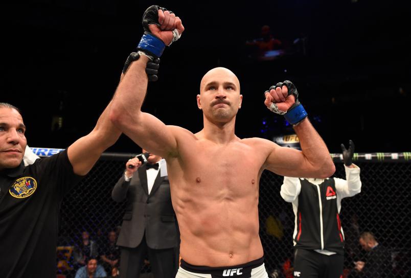 NEWARK, NJ - JANUARY 30: Alexander Yakovlev celebrates his knockout victory over George Sullivan in their welterweight bout during the UFC Fight Night event at the Prudential Center on January 30, 2016 in Newark, New Jersey. (Photo by Josh Hedges/Zuffa LLC/Zuffa LLC via Getty Images)