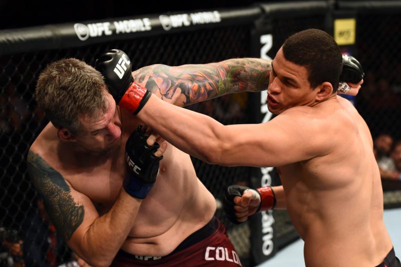 SAO PAULO, BRAZIL - OCTOBER 28: (R-L) Marcelo Golm punches Christian Colombo of Denmark in their heavyweight bout during the UFC Fight Night event inside the Ibirapuera Gymnasium on October 28, 2017 in Sao Paulo, Brazil. (Photo by Josh Hedges/Zuffa LLC/Zuffa LLC via Getty Images)
